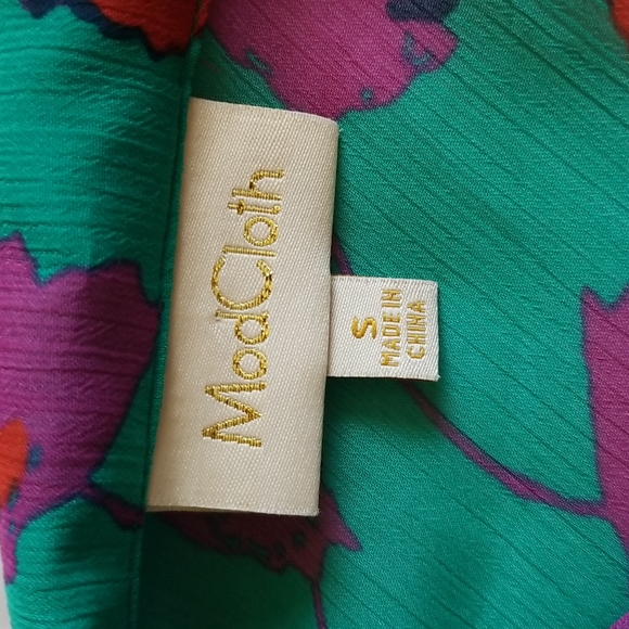 ModCloth Green Purple Semi Sheer Blouse - Picture 6 of 7